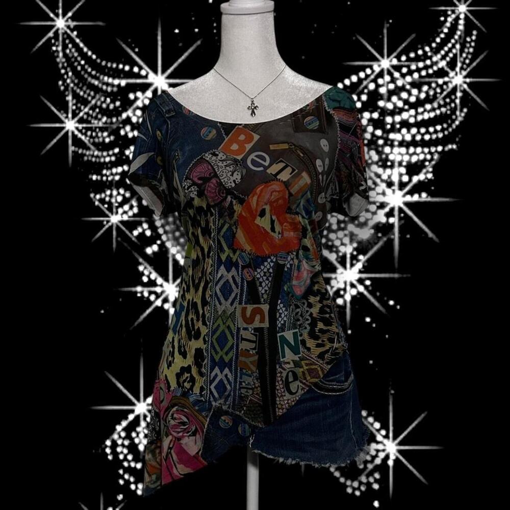 patchwork collage tunic short sleeve